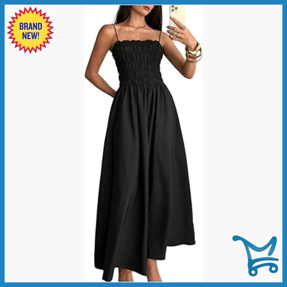 Spaghetti Strap Shirred Back Maxi Dress Formal Casual Summer Wear